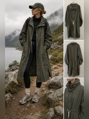 Zara Olive Green Oversized Utility Raincoat Parka Coat Medium Minimalist